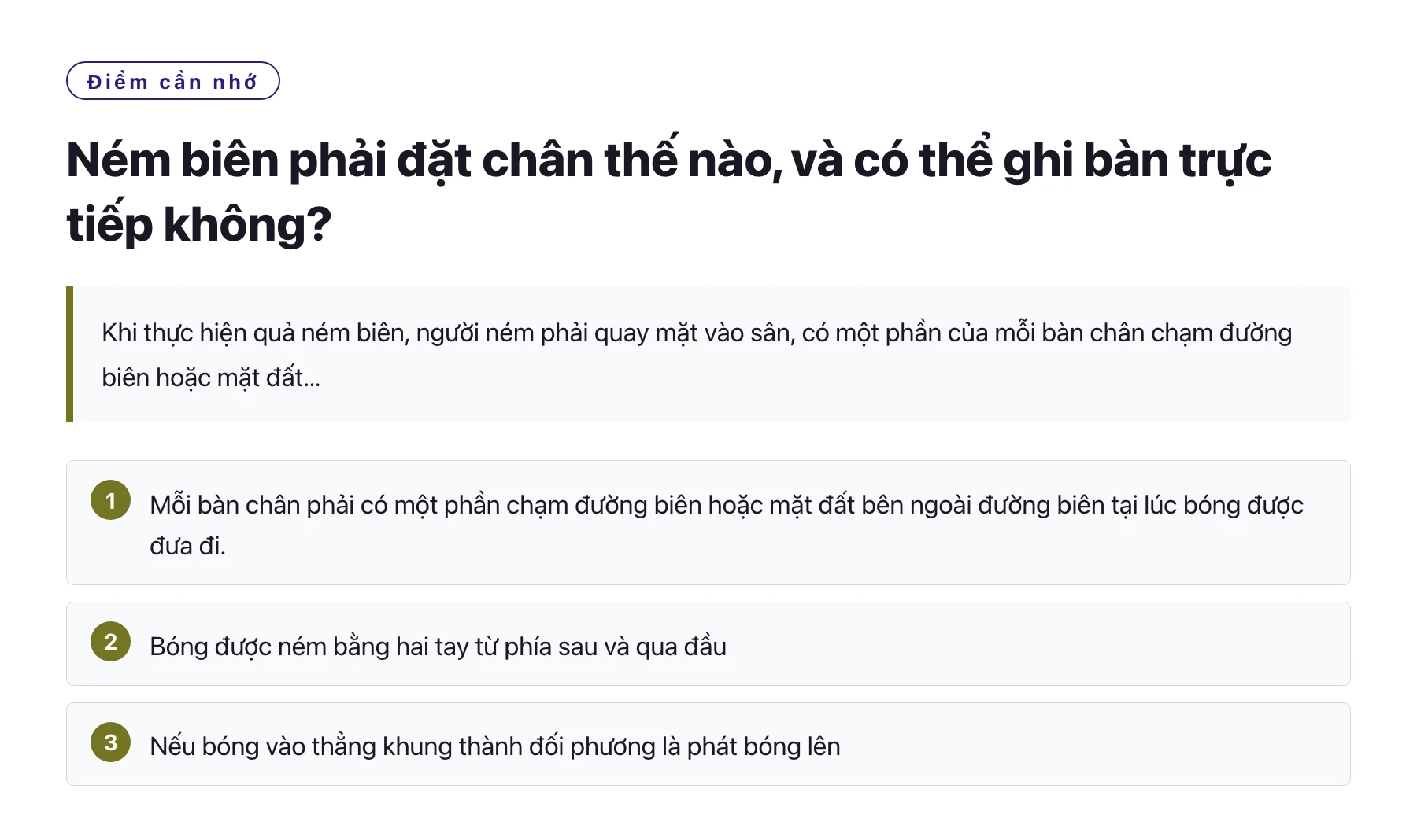 Ném biên phải đặt chân thế nào, và có thể ghi bàn trực tiếp không?——全文要点速览
